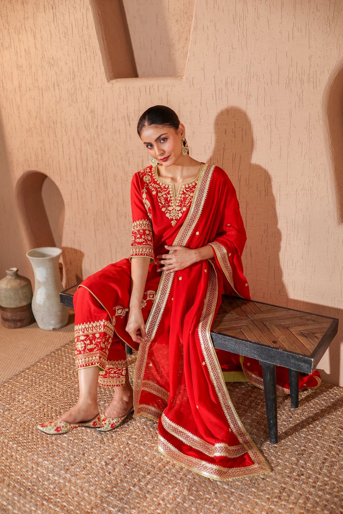 Sona Red Dori Kurta Set