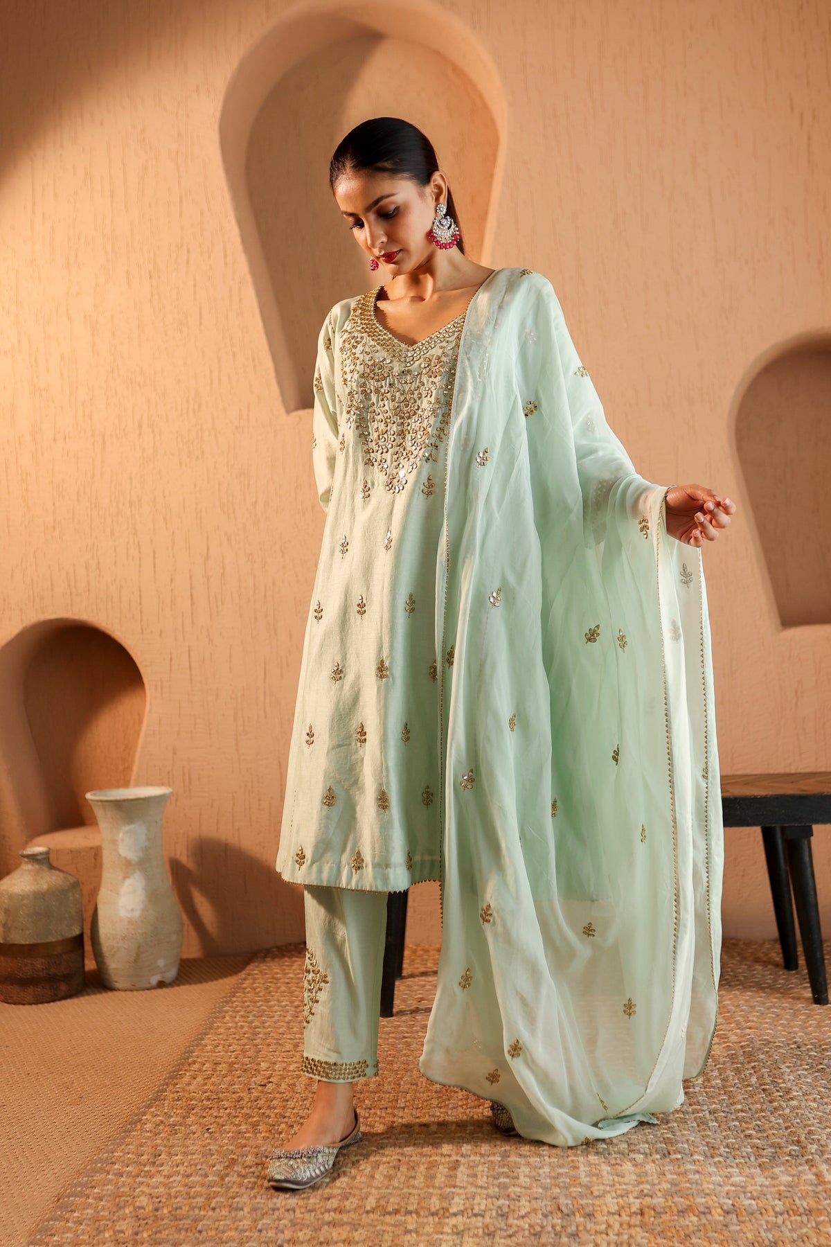 NazakatGreen Mirror Work Suit