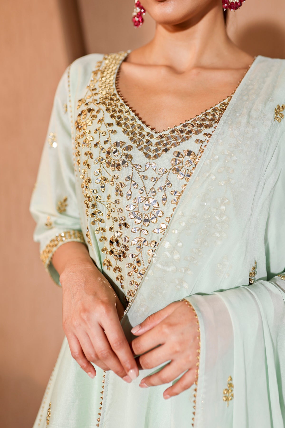 NazakatGreen Mirror Work Suit