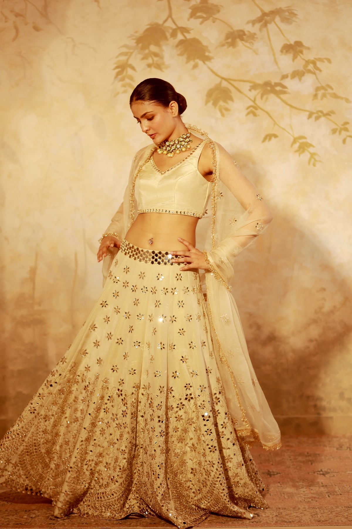 Nazakat Gold Mirror Work Lehenga Set
