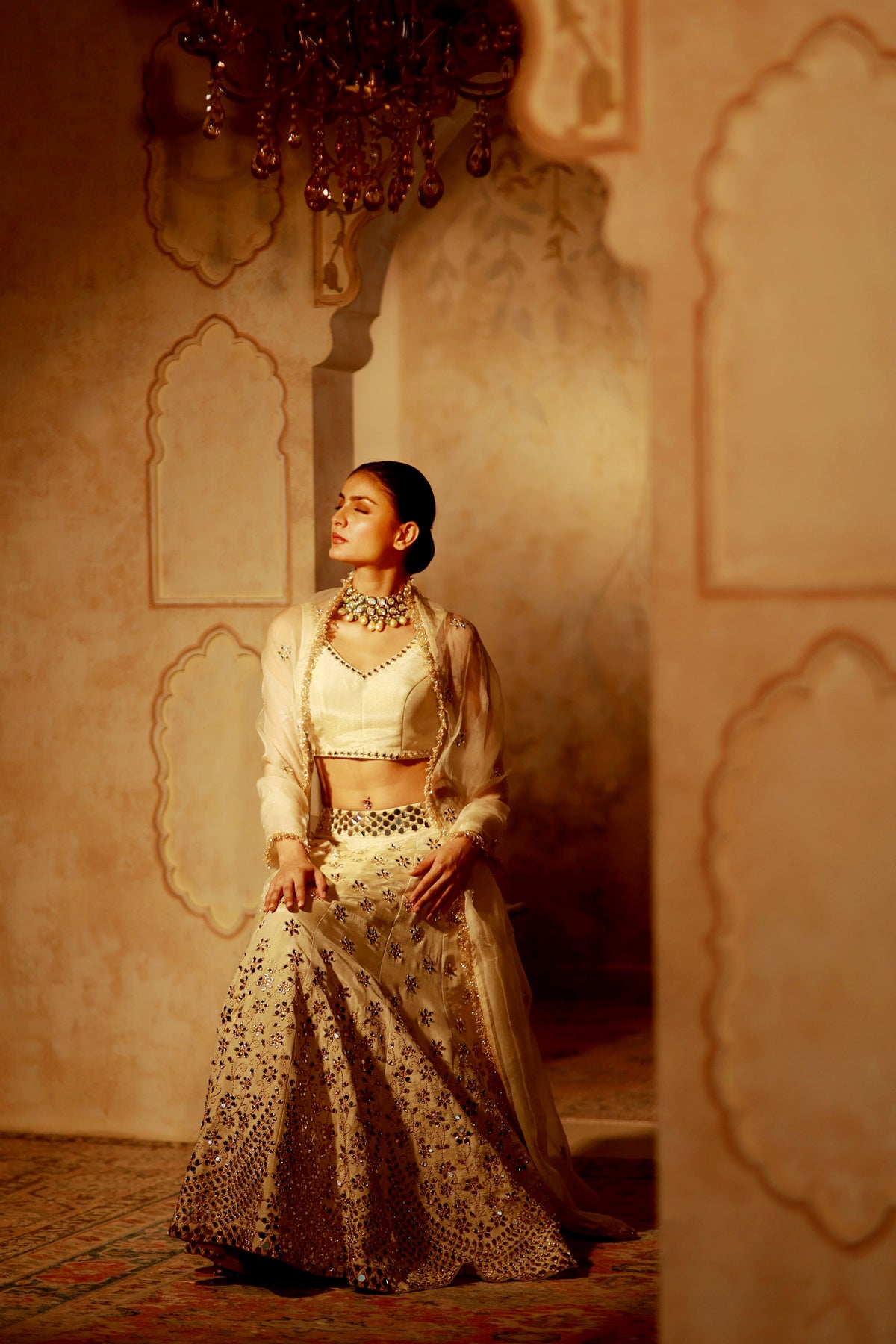 Nazakat Gold Mirror Work Lehenga Set