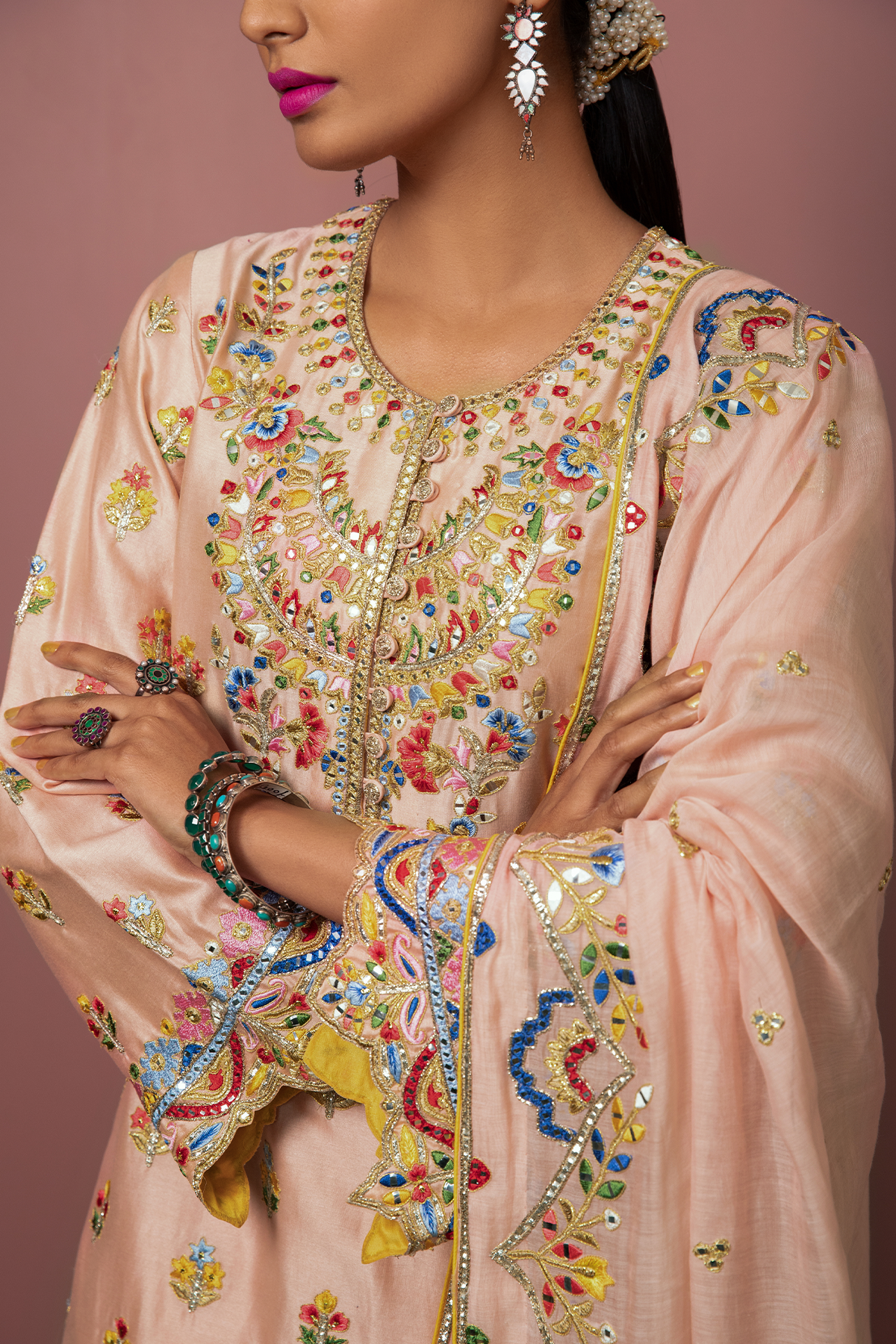 Peach Kurta With Dhoti Set