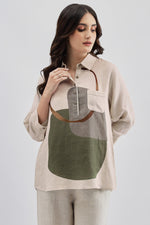 Beige Olive Green Print Shirt