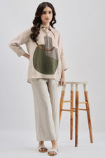 Beige Olive Green Print Shirt