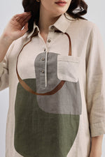 Beige Olive Green Print Shirt