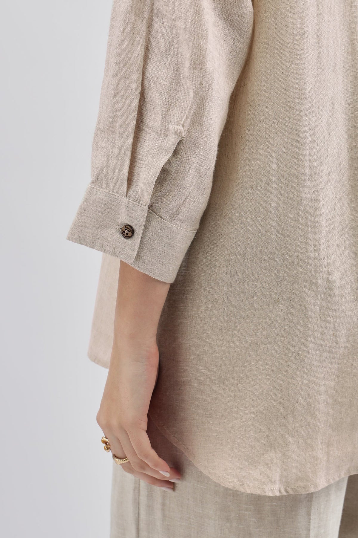 Beige Olive Green Print Shirt