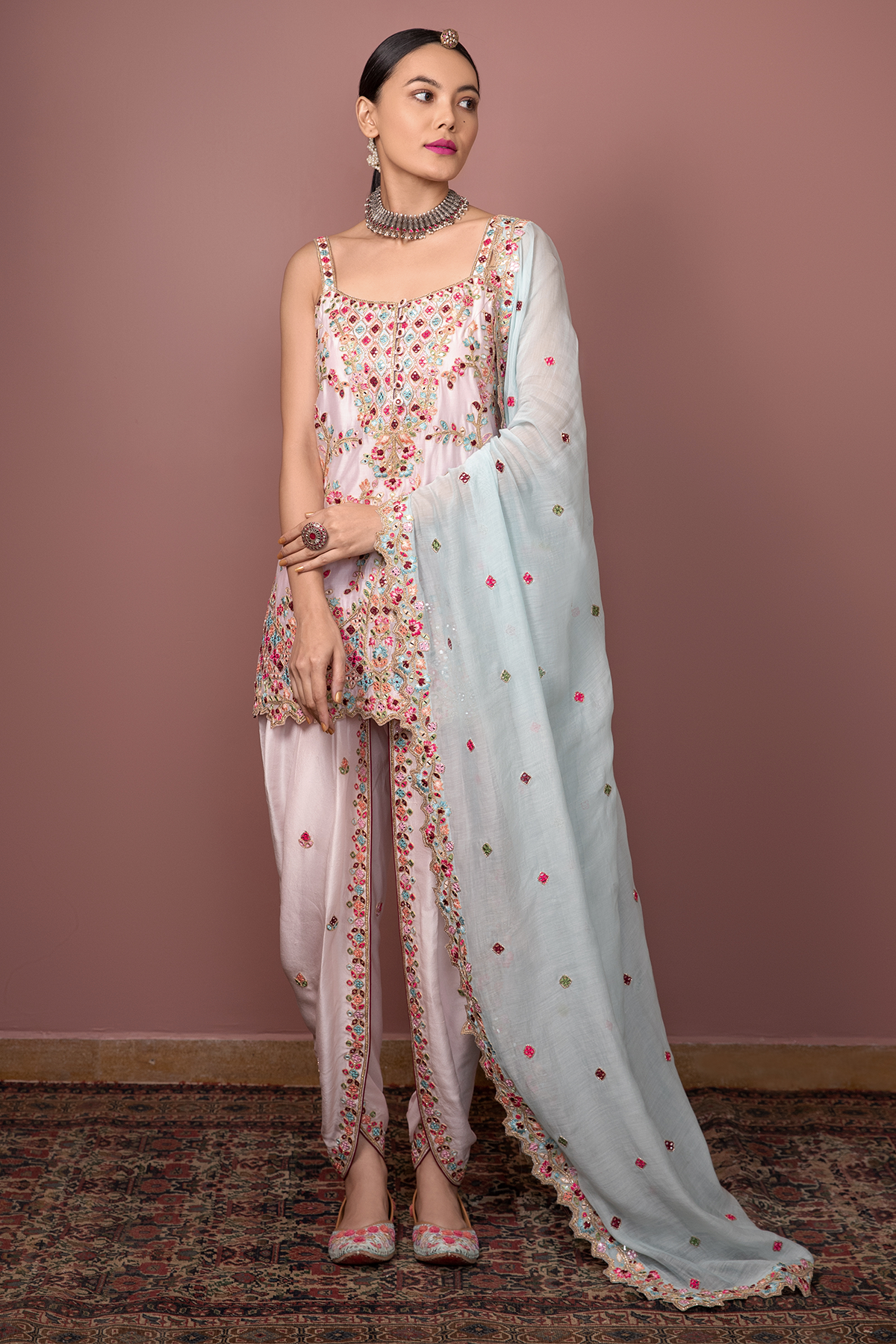 Pink Kurta With Dhoti Set