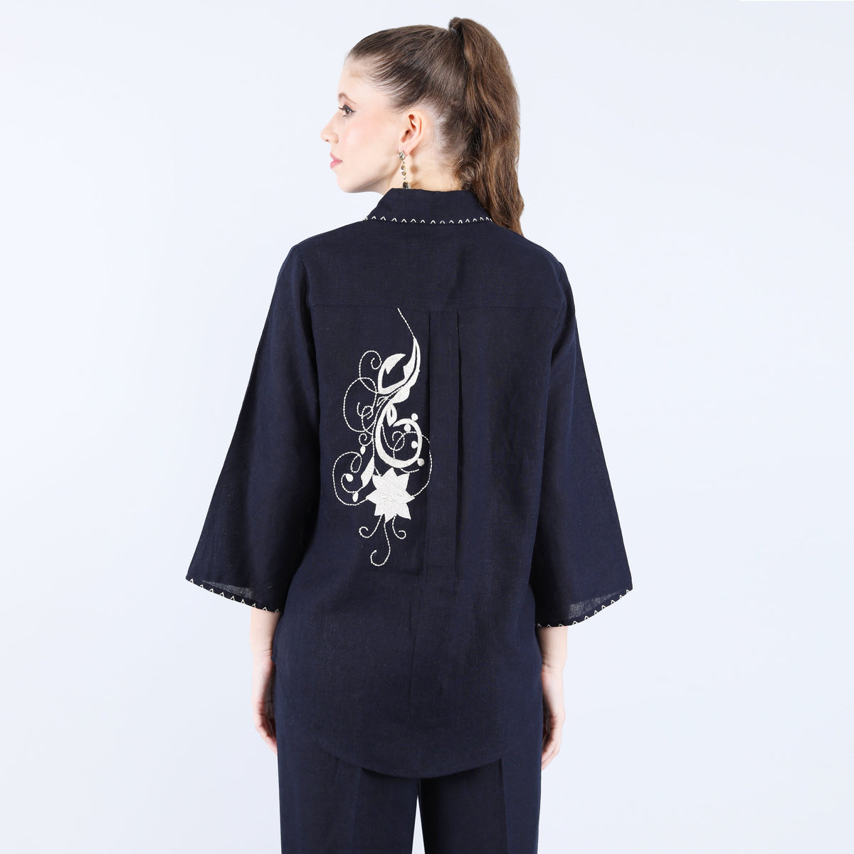 NAVY FLOWER EMBROIDERY CO-ORD SET