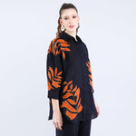 Navy and Orange Applique Embroidered Work Shirt