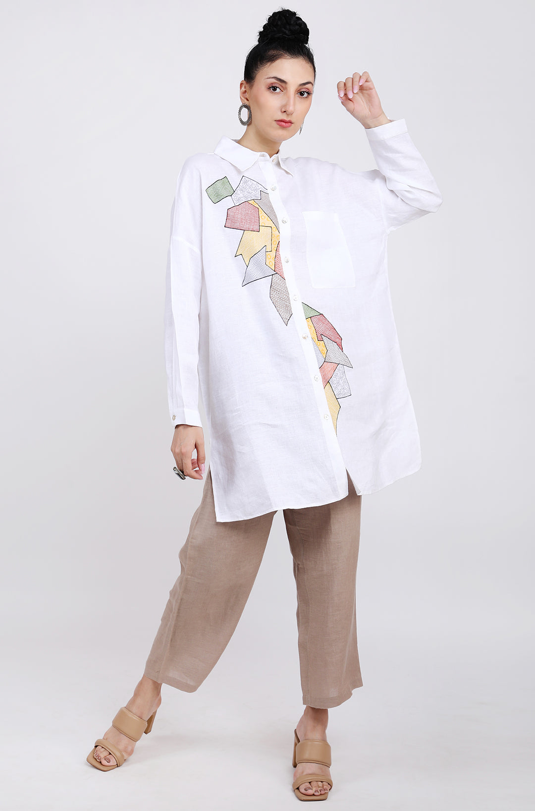 White Embroidered Lounge Shirt