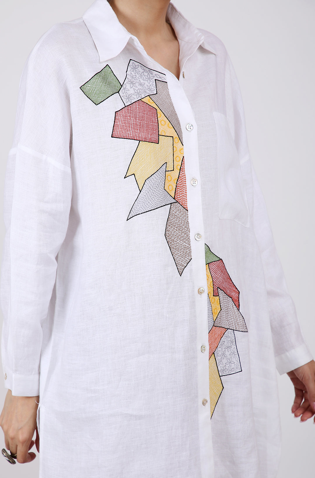 White Embroidered Lounge Shirt