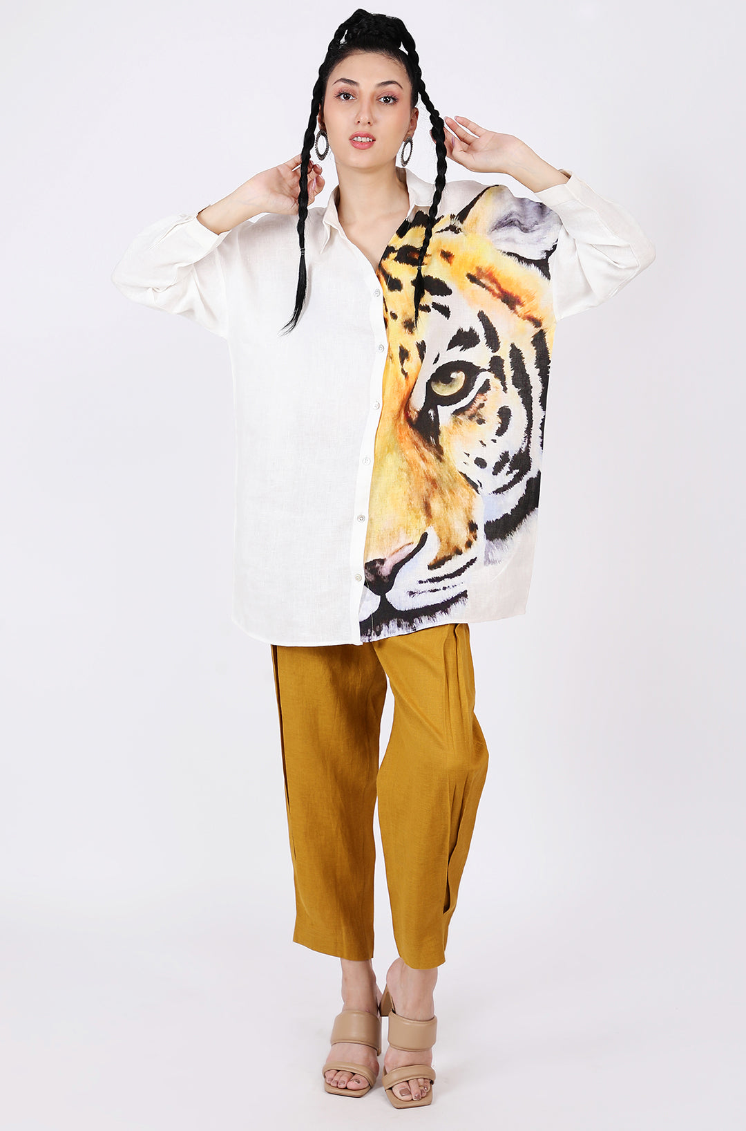 Ivory Tiger Print Lounge Shirt