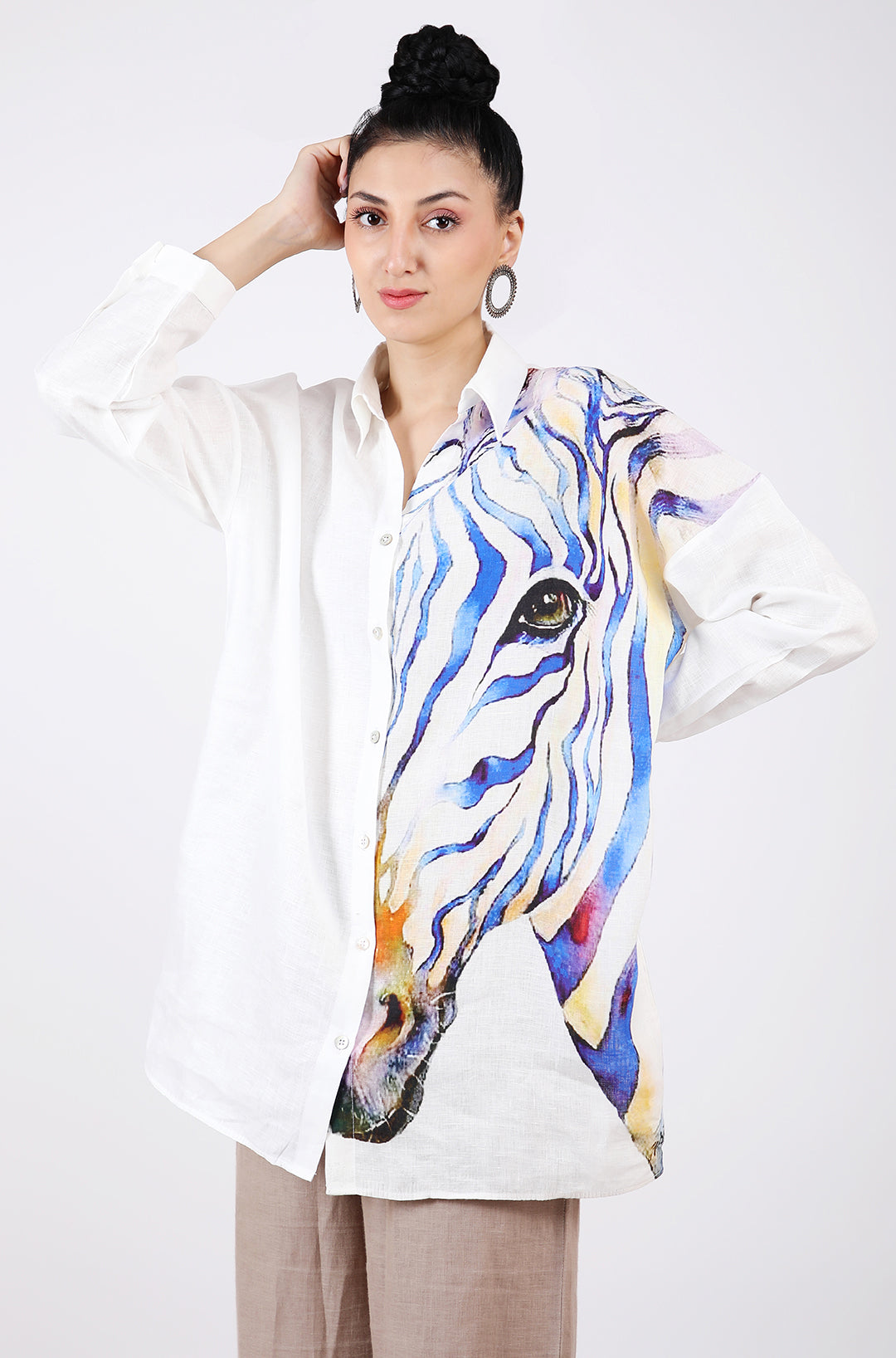 Ivory Zebra Print Lounge Shirt