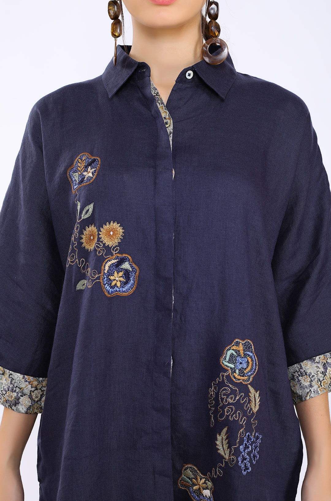 Navy Embroidered Lounge Big Shirt