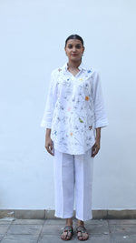 White Embroidered Lounge Shirt- 231001
