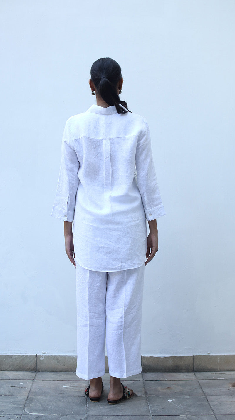 White Embroidered Lounge Shirt- 231001