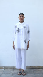 White Embroidered Lounge Shirt- 231002