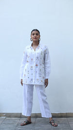 White Embroidered Lounge Shirt- 231003