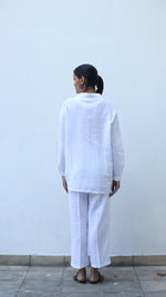 White Embroidered Lounge Shirt- 231003