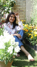 White Digital Print Lounge Shirt- 231011