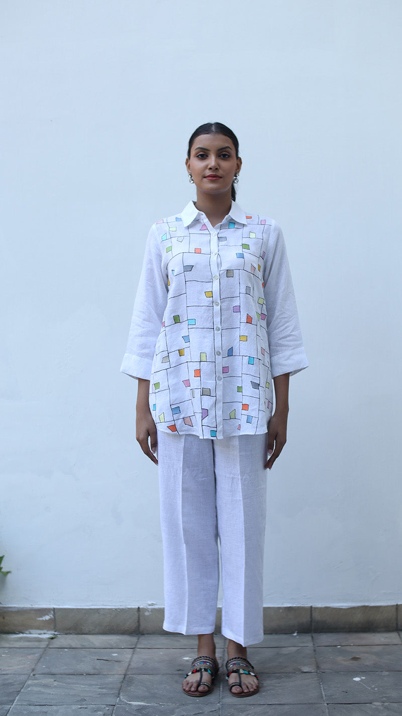 White Embroidered Lounge Shirt - 231026