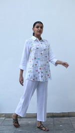 White Embroidered Lounge Shirt - 231026