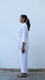 White Embroidered Lounge Shirt - 231026