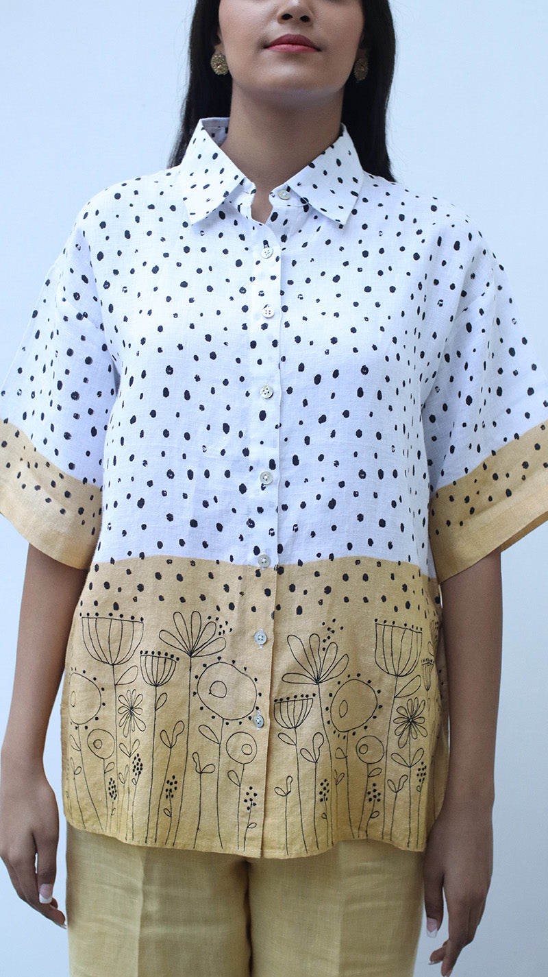 White Printed And Embroidered Lounge Shirt