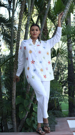 White Embroidered Lounge Shirt -231038