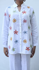White Embroidered Lounge Shirt -231038