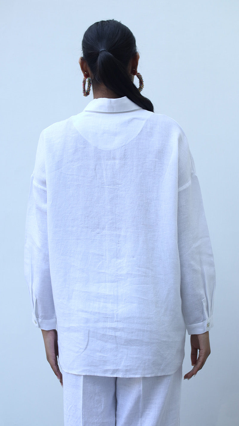 White Embroidered Lounge Shirt -231038