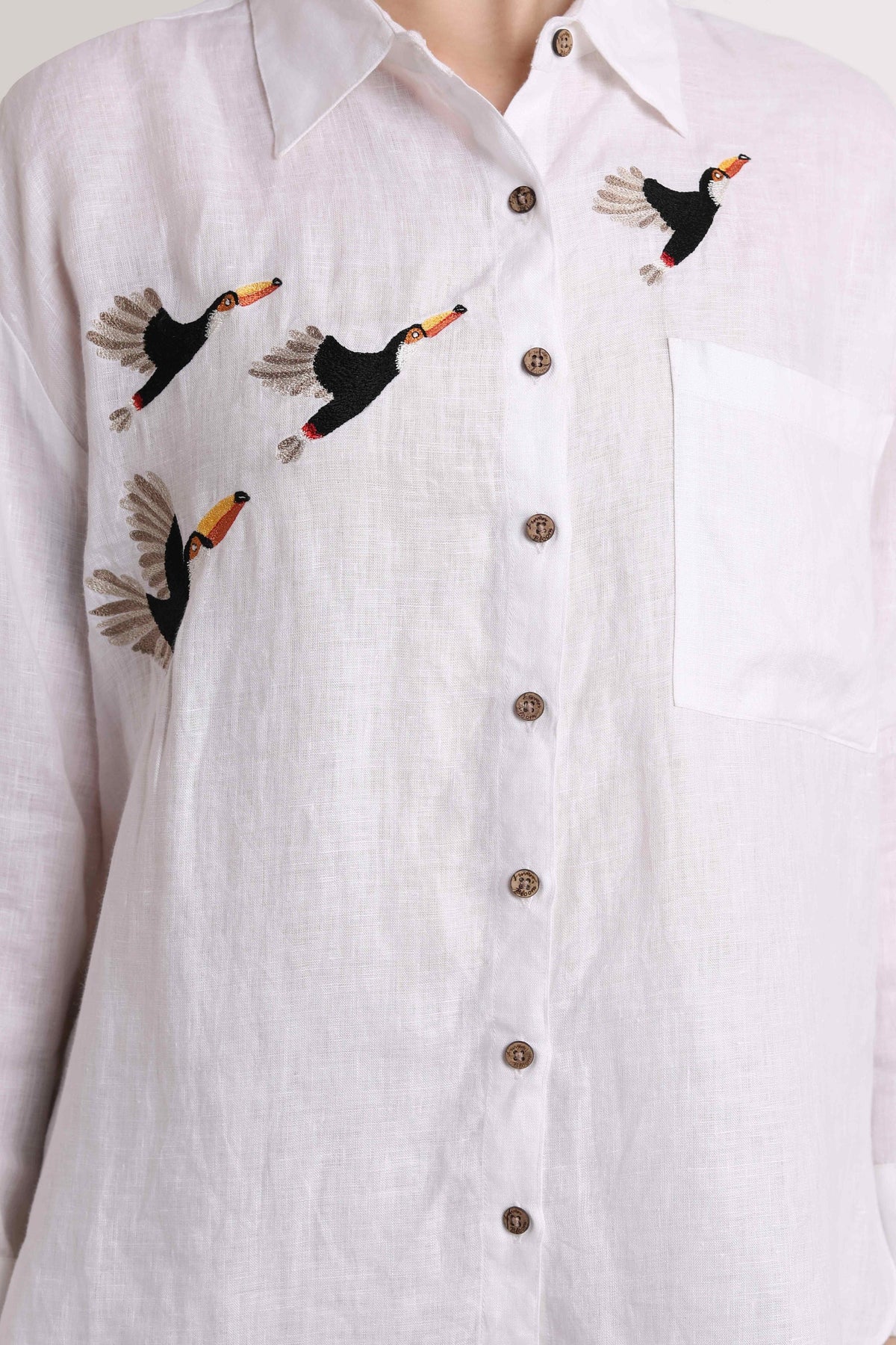 White Flying Toucan Emb Shirt