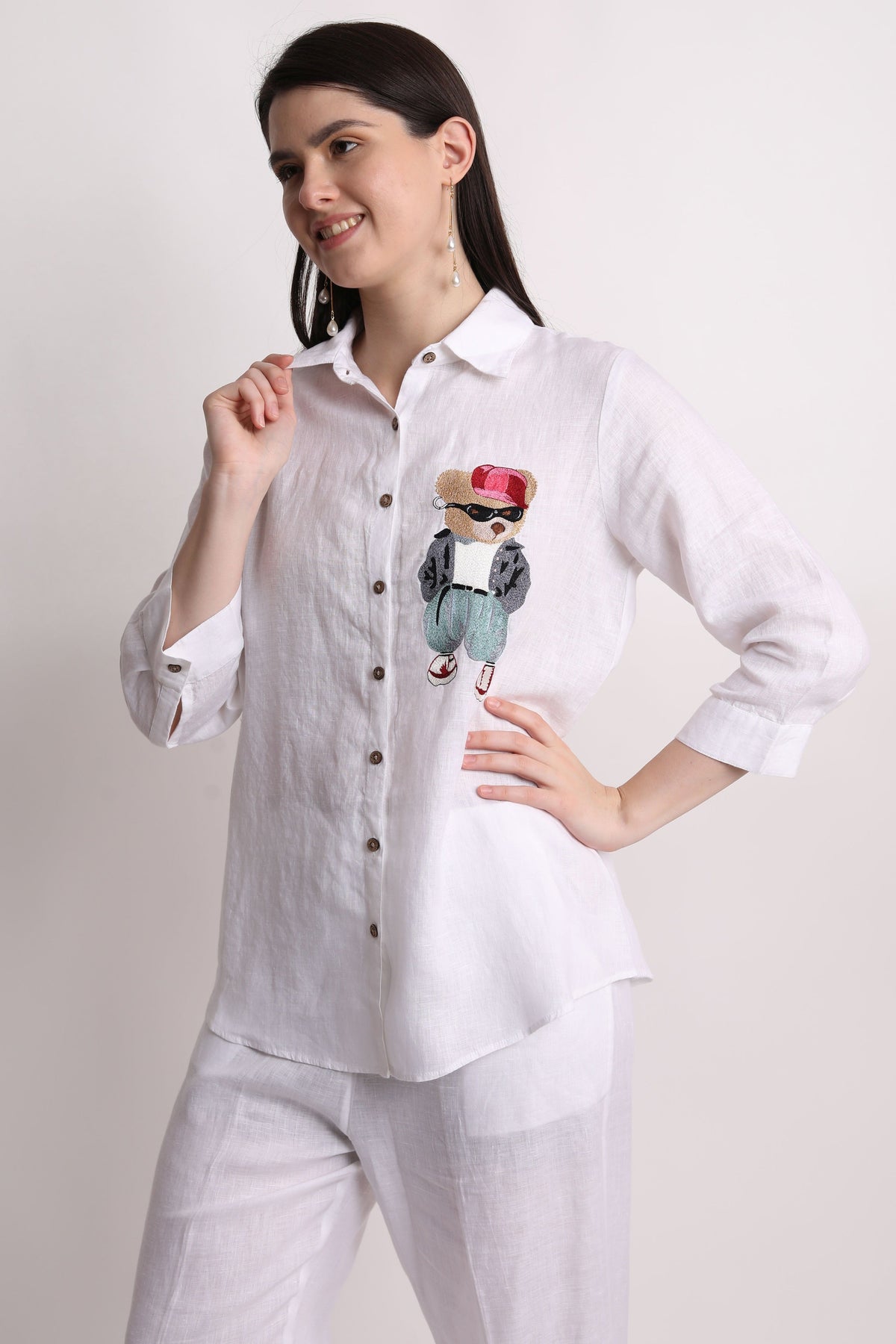 White Teddy Emb Shirt