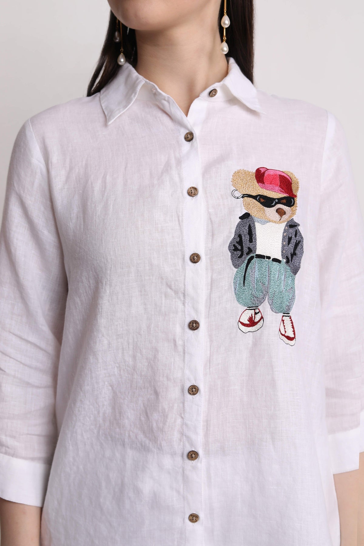 White Teddy Emb Shirt
