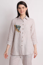 Beige Frog Embroidery Shirt