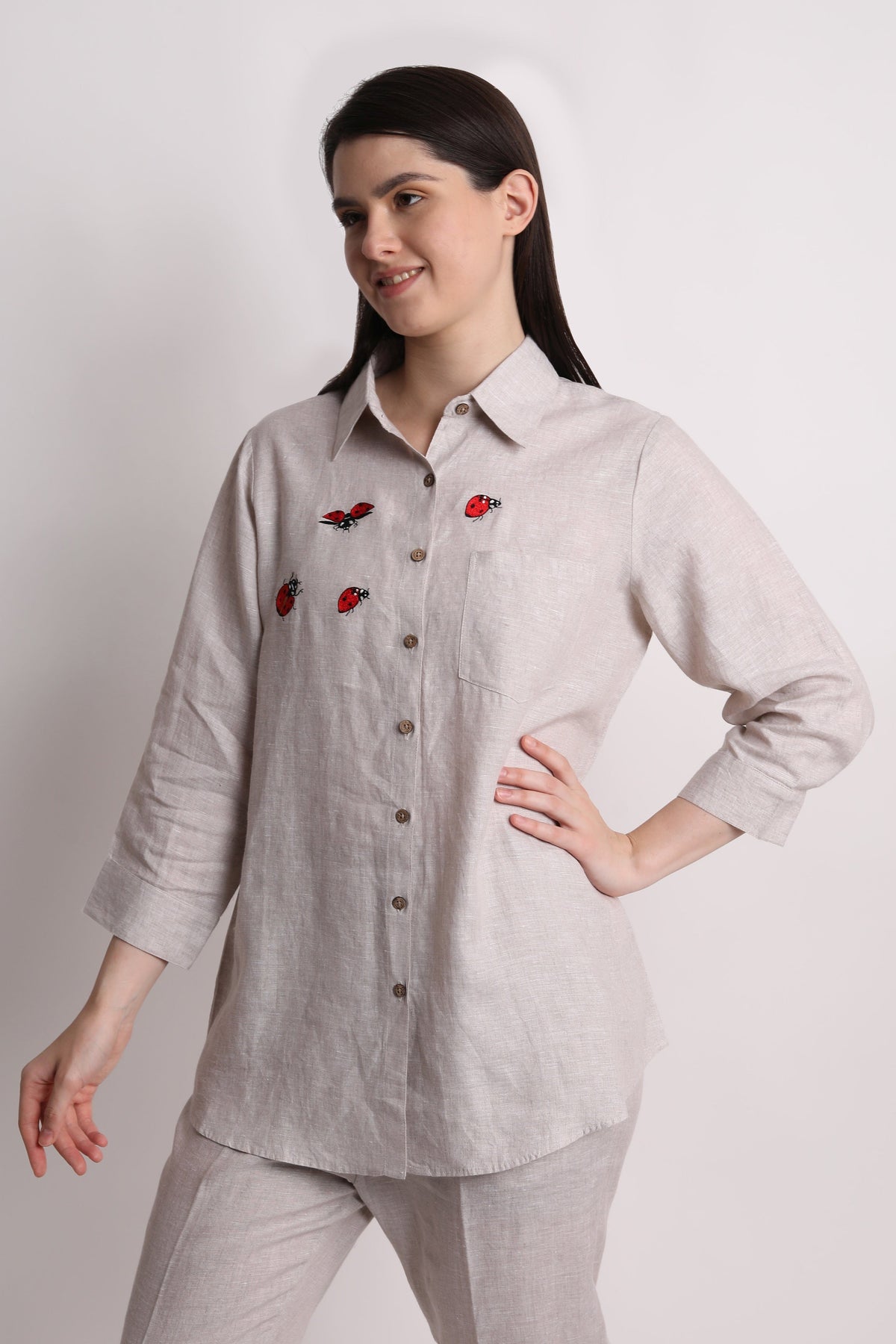 Beige Ladybird Embroidered Shirt