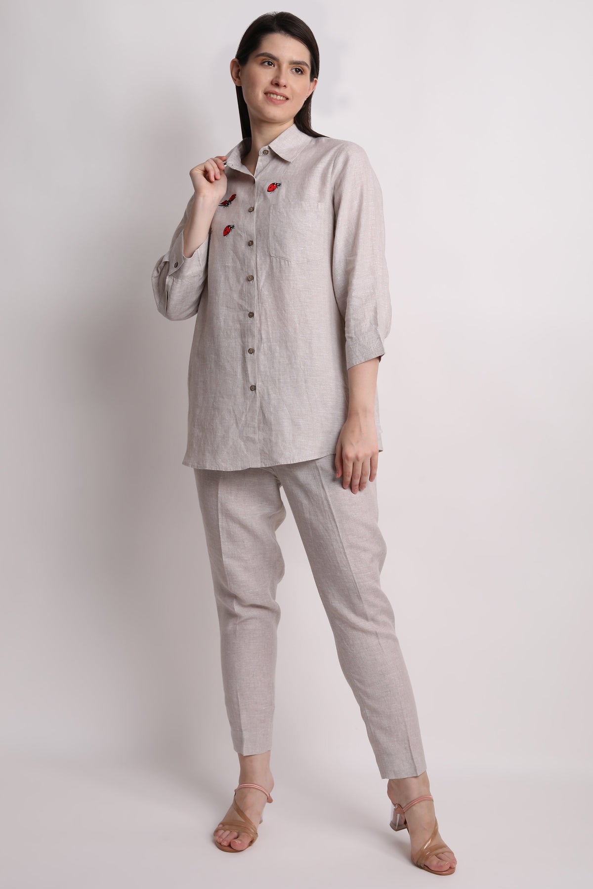 Beige Ladybird Embroidered Shirt