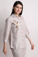 Beige Giraffe Embroidery Shirt