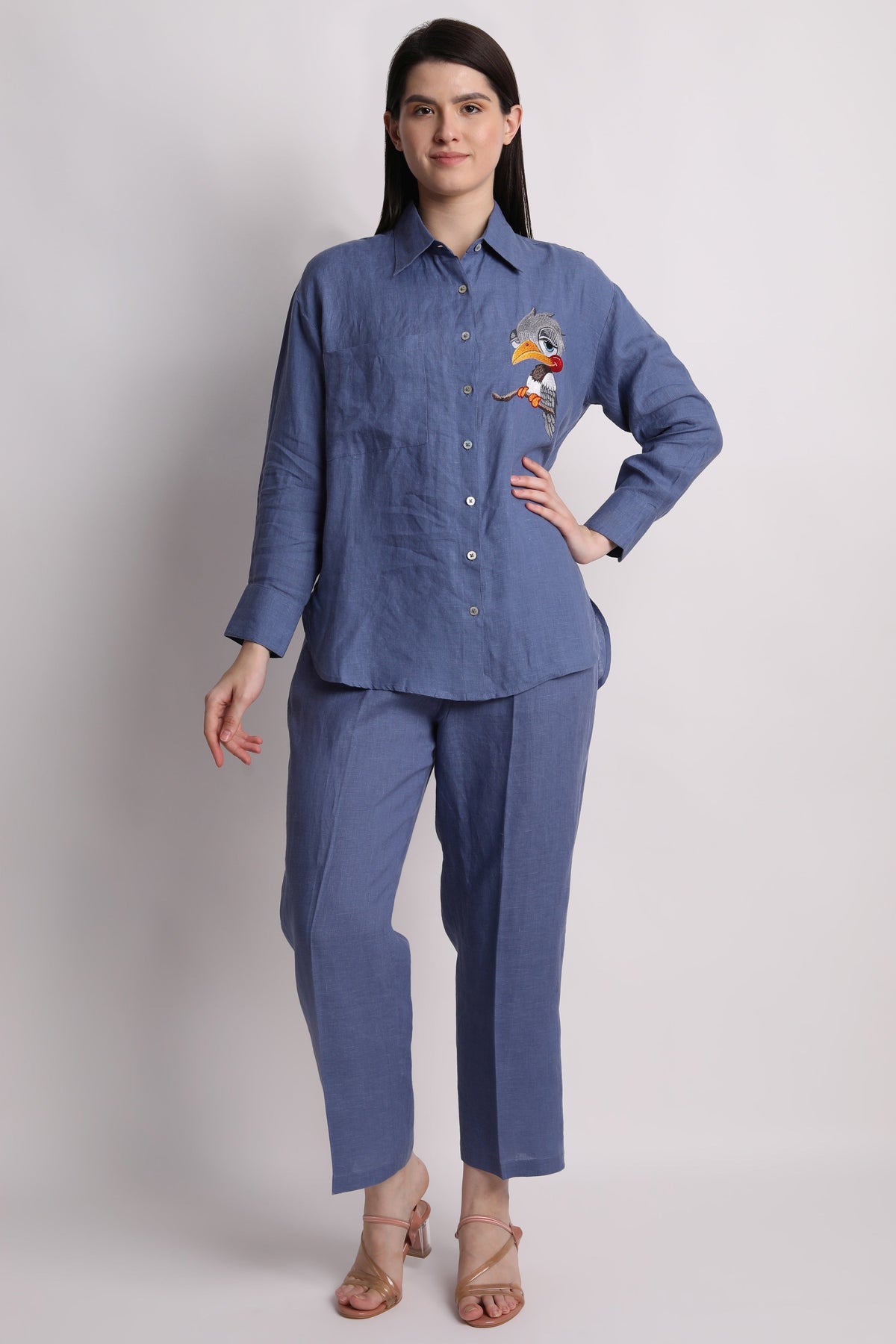 Blue Tutu Bird Embroidered Shirt