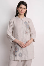 Biege Shirt With Floral Zari Embroidery