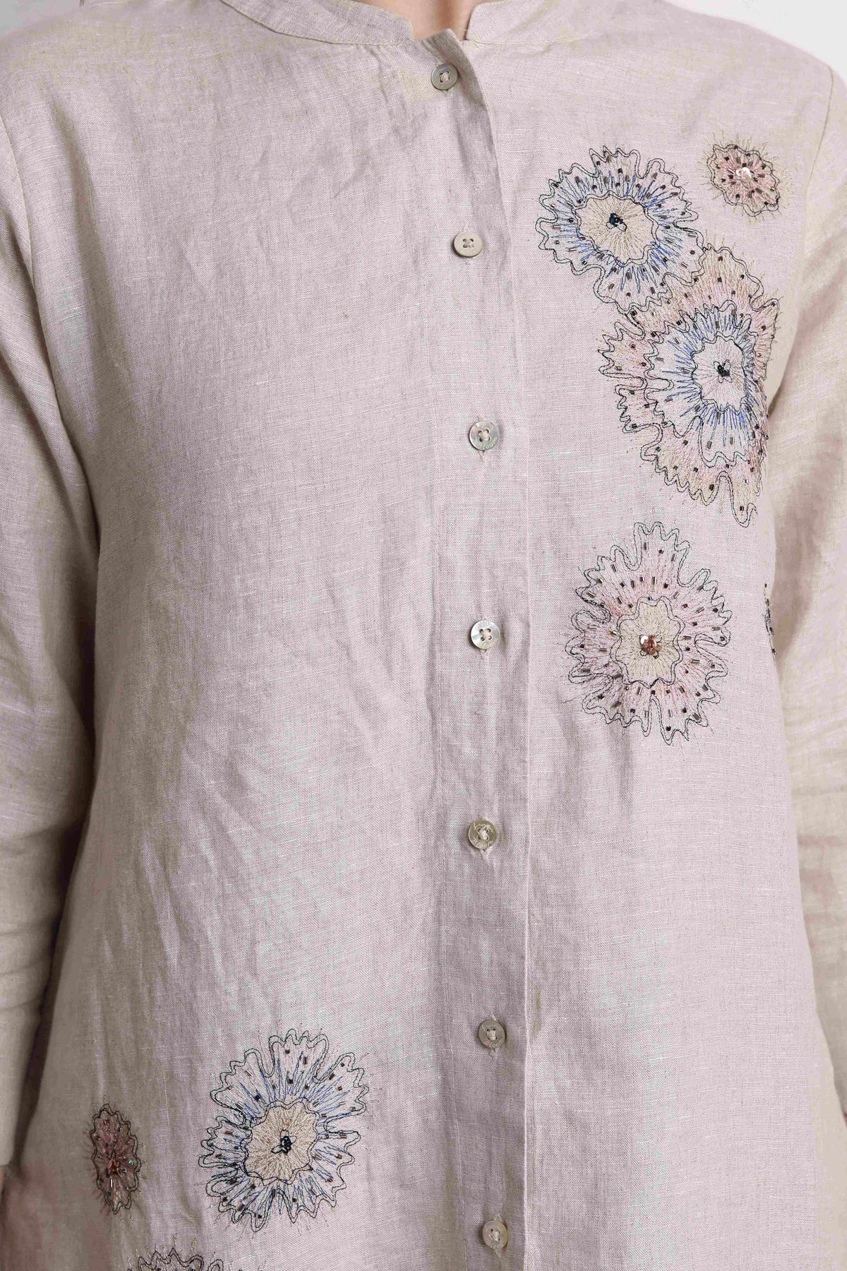 Biege Shirt With Floral Zari Embroidery