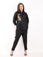 Black Cheetah Embroidered Shirt