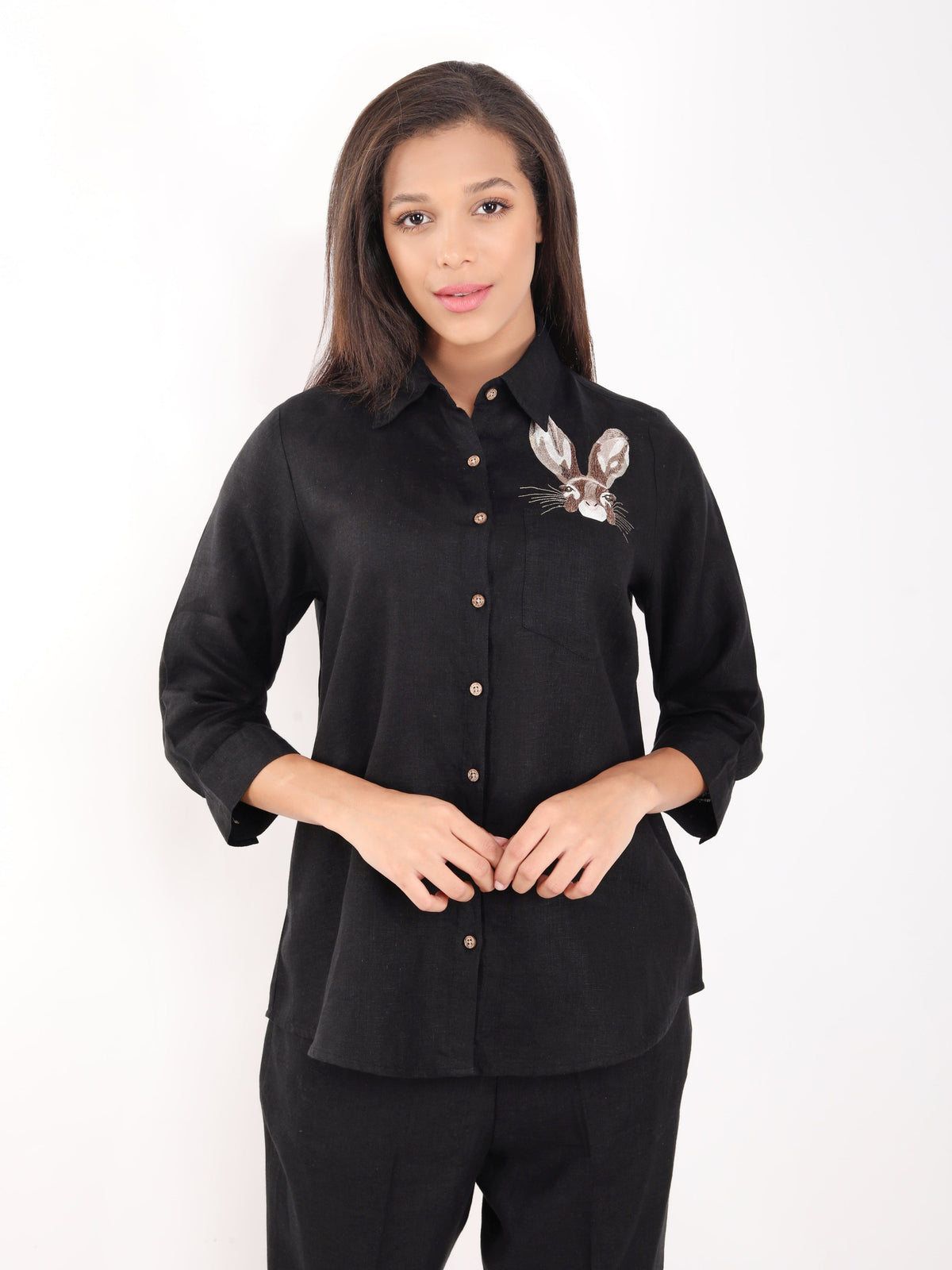Black Rabbit Embroidered Shirt