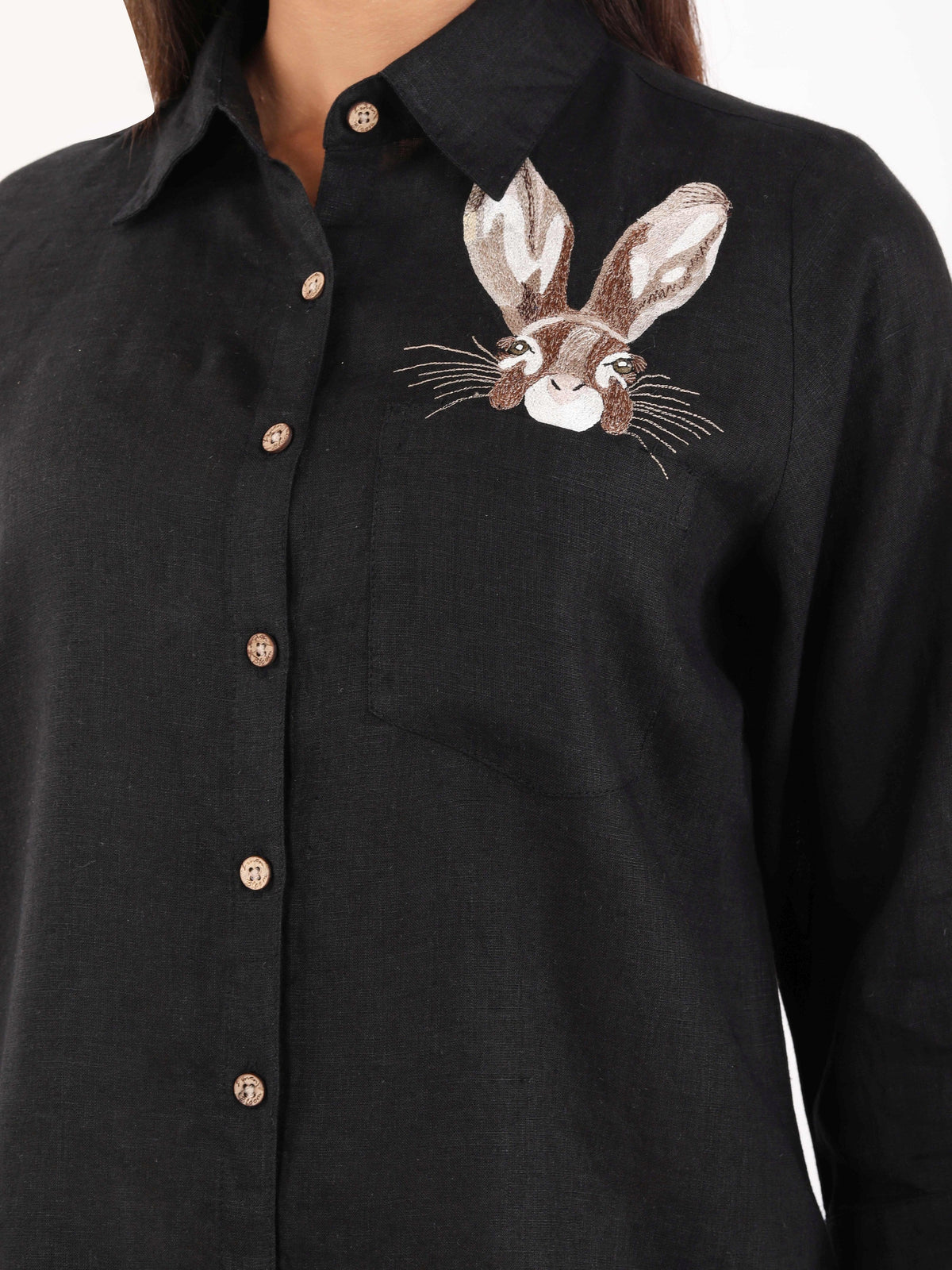 Black Rabbit Embroidered Shirt