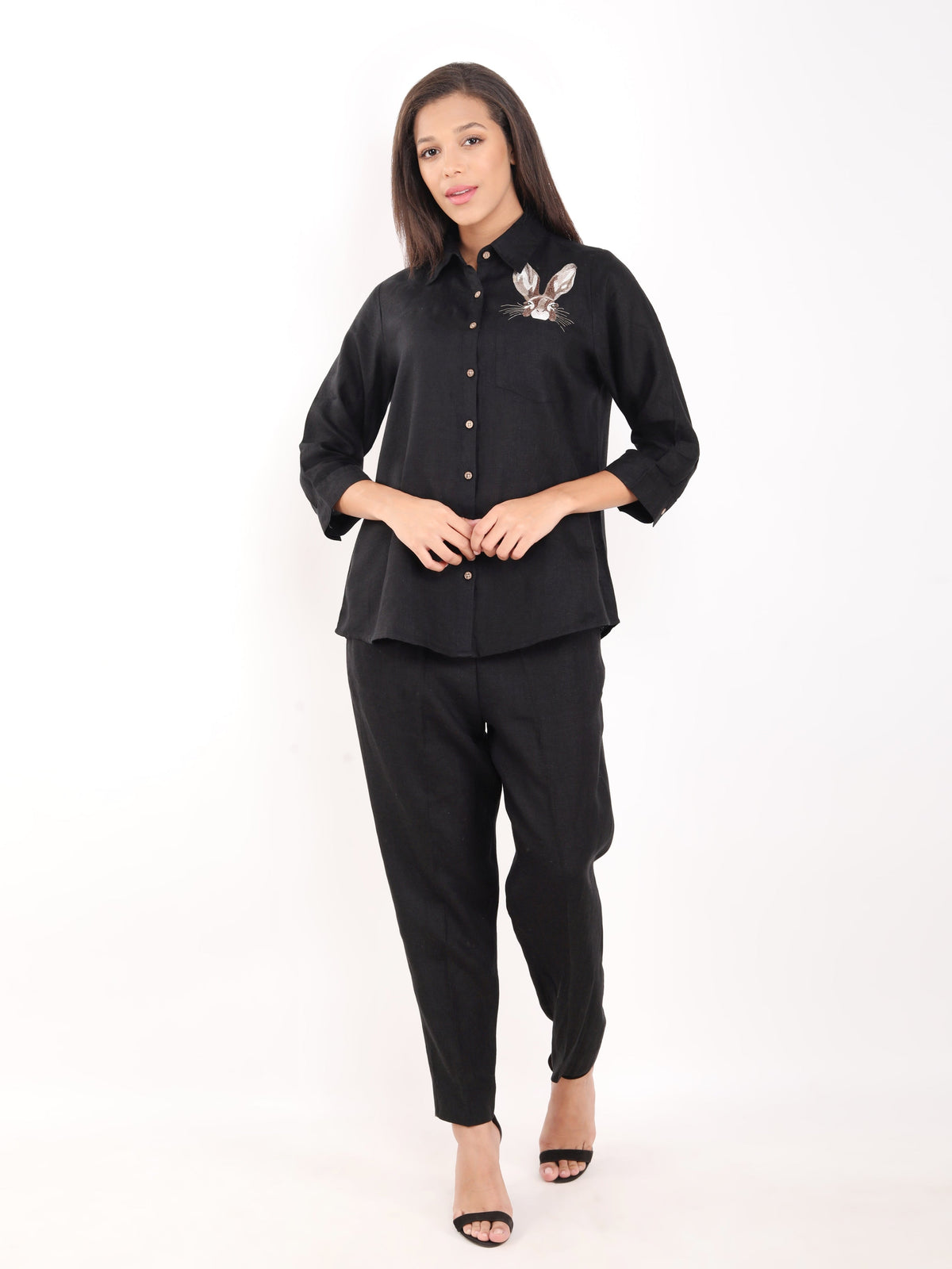 Black Rabbit Embroidered Shirt