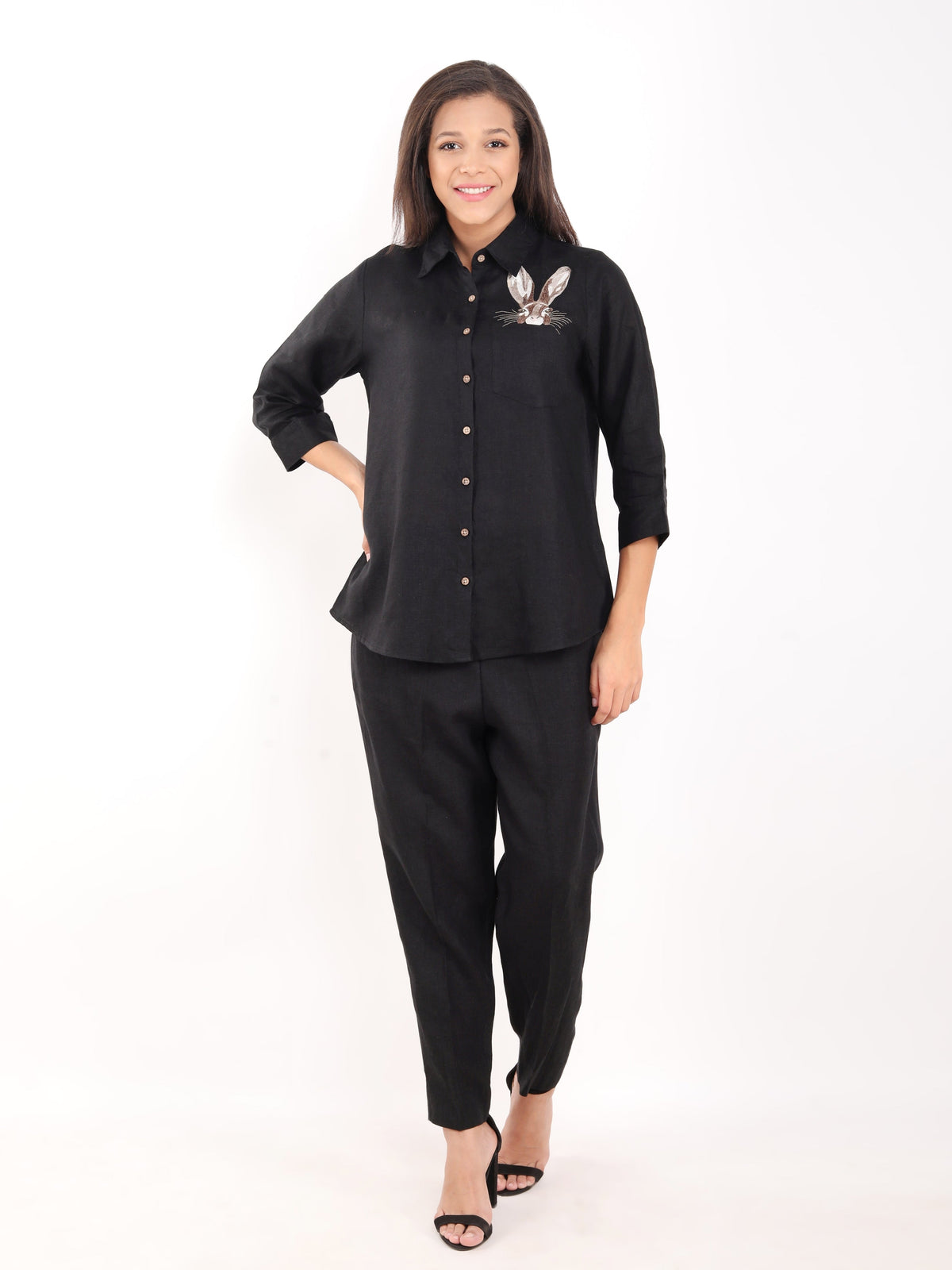 Black Rabbit Embroidered Shirt