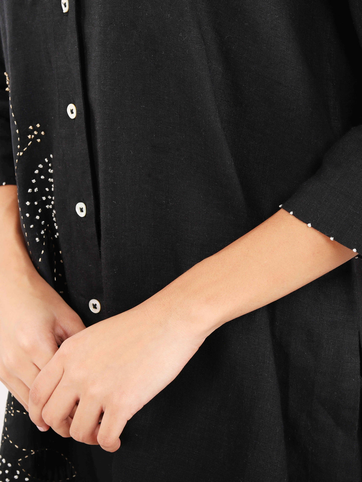Black Zari Leaf Embroidered Shirt