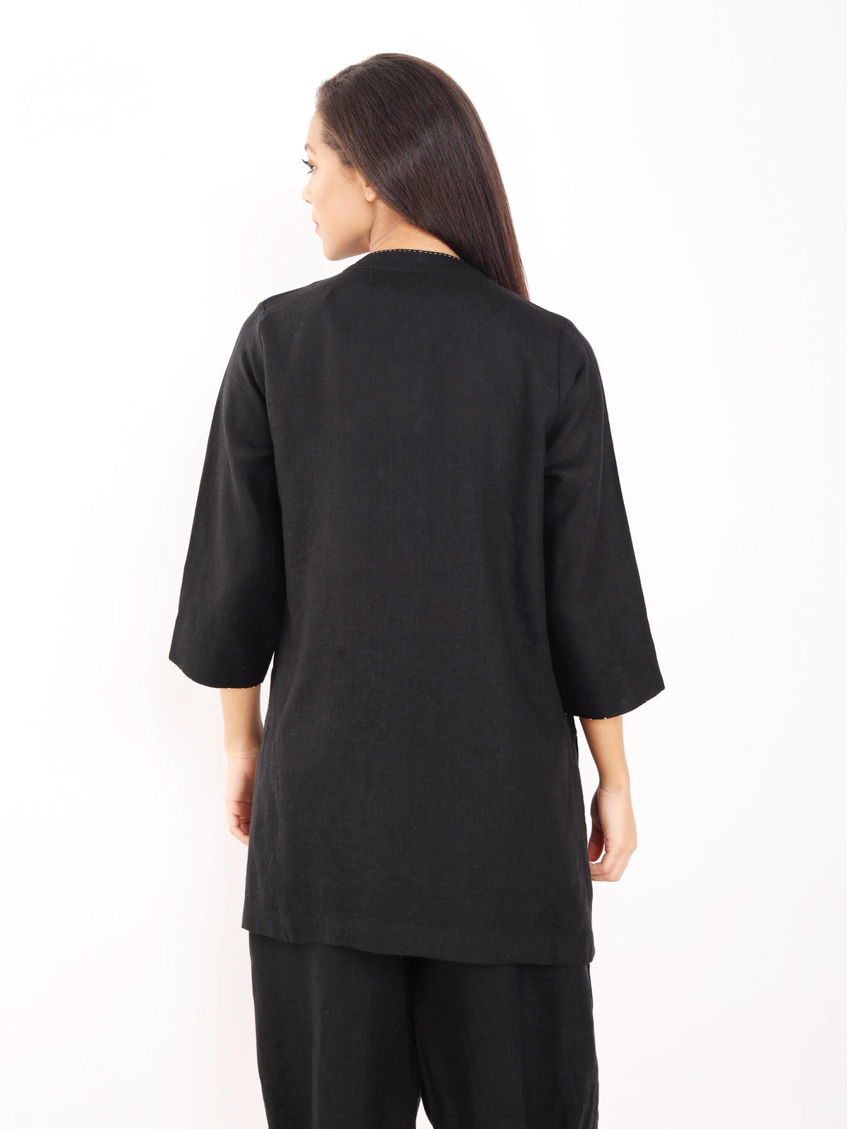 Black Zari Leaf Embroidered Shirt