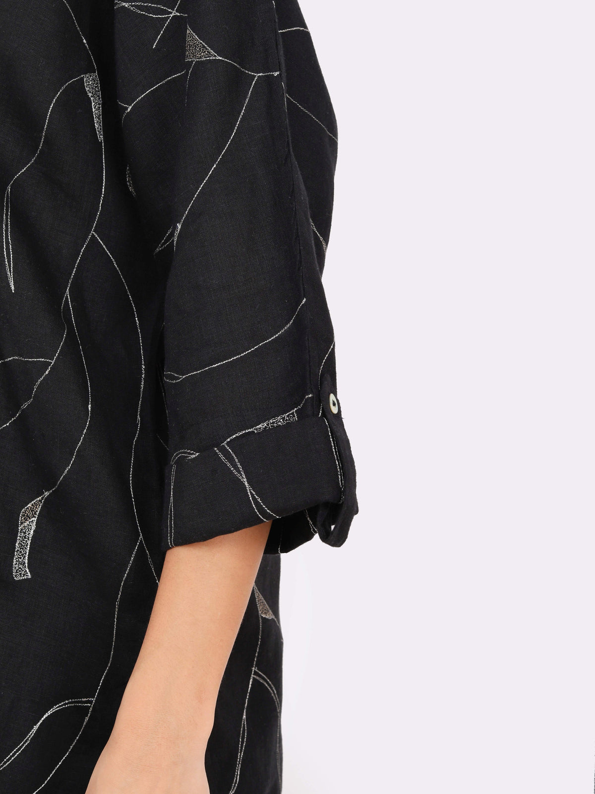 Black Zaril All Over Embroidered Big Shirt