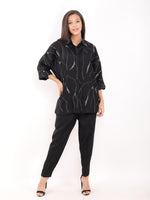 Black Zaril All Over Embroidered Big Shirt